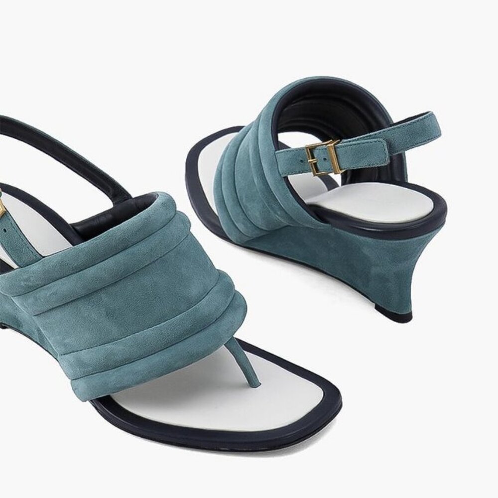 Tory Burch $400 Puffy Wedge Sandals Pumps Heels Arctic Blue 10 FEELS LIKE 9.5